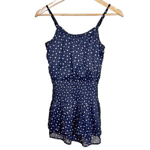 Abercrombie Kids Floral Romper Sz 13 14 Navy Stretch Waist Roses Lightweight